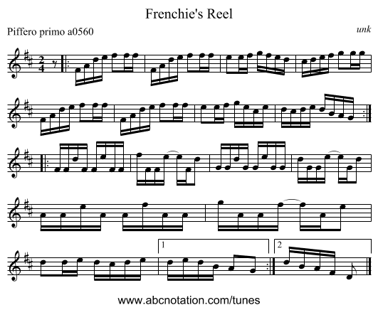 Frenchie's Reel - staff notation