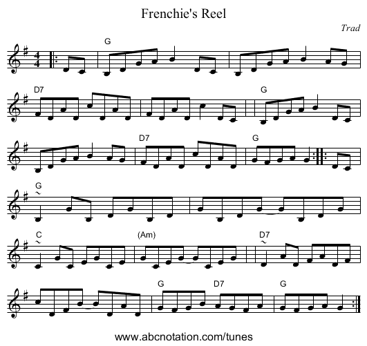 Frenchie's Reel - staff notation