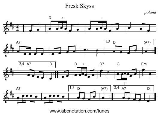 Fresk Skyss - staff notation