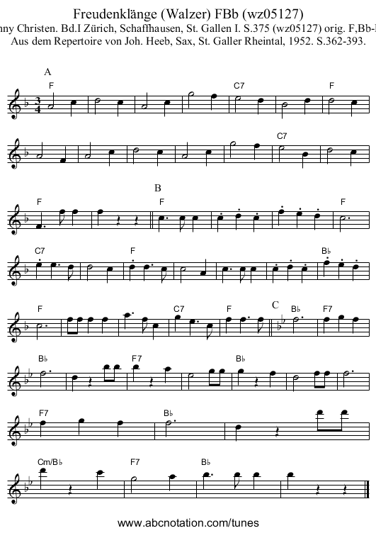 Freudenklänge (Walzer) FBb (wz05127) - staff notation