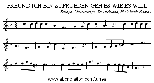 FREUND ICH BIN ZUFRUEDEN GEH ES WIE ES WILL - staff notation