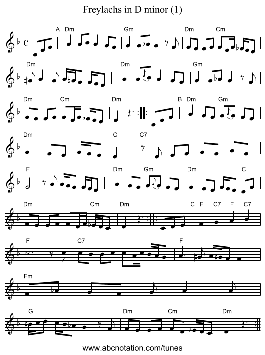 Freylachs in D minor (1) - staff notation
