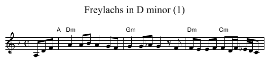 Freylachs in D minor (1) - staff notation