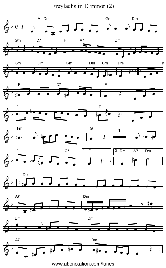 Freylachs in D minor (2) - staff notation