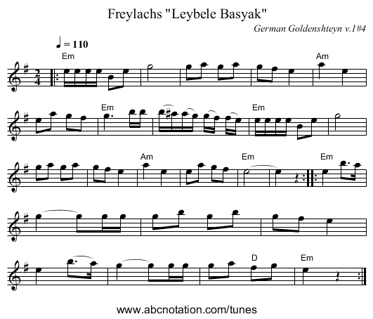 Freylachs Leybele Basyak - staff notation