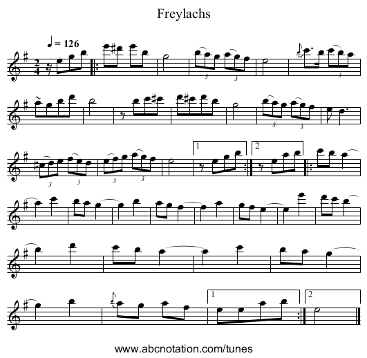 Freylachs - staff notation
