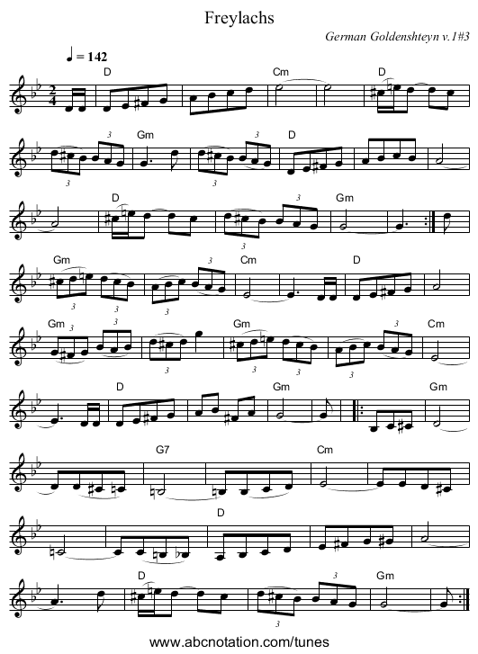 Freylachs - staff notation