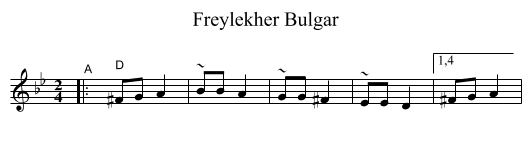 Freylekher Bulgar - staff notation