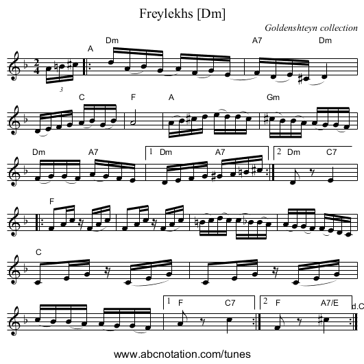 Freylekhs [Dm] - staff notation