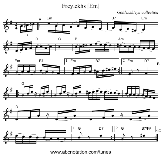 Freylekhs [Em] - staff notation