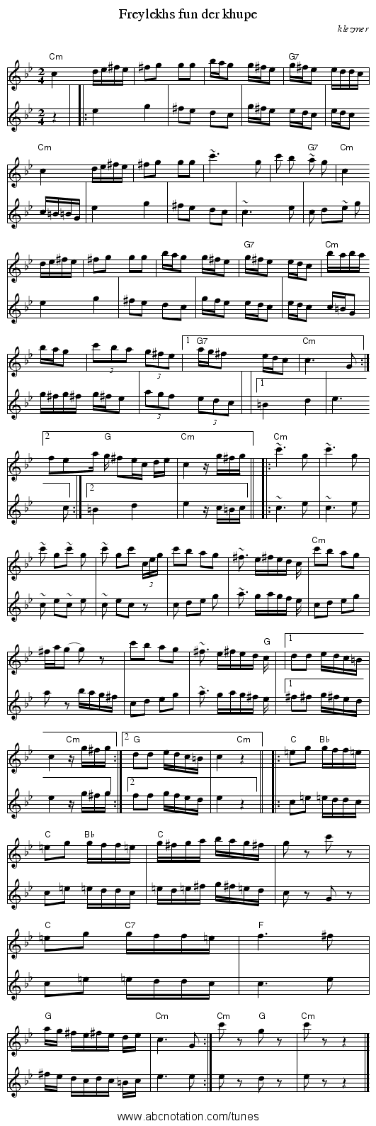 Freylekhs fun der khupe - staff notation