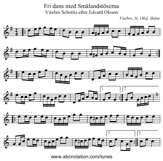 Fri dans med Smålandstöserna - staff notation
