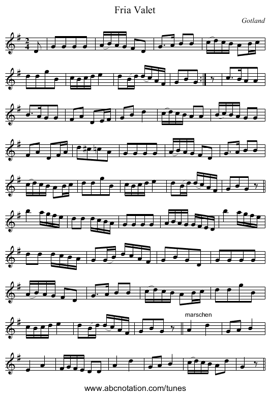 Fria Valet - staff notation