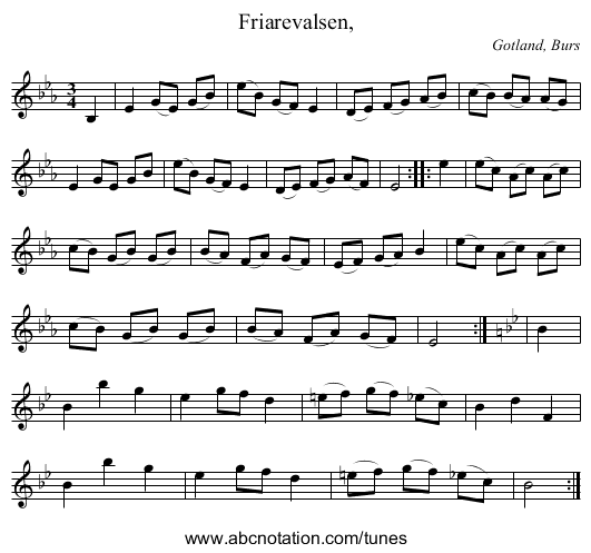 Friarevalsen, - staff notation