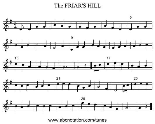 FRIAR'S HILL, The - staff notation