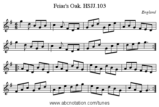 Friar's Oak. HSJJ.103 - staff notation