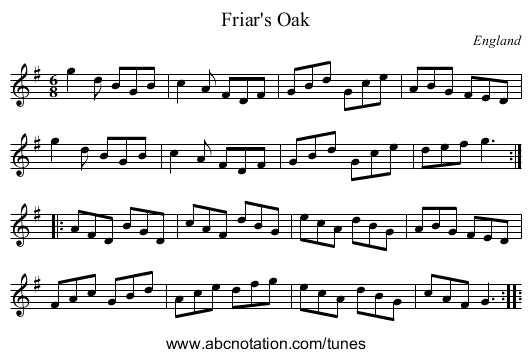 Friar's Oak - staff notation