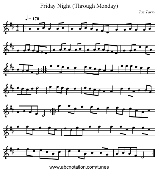 Friday Night (Through Monday) - staff notation