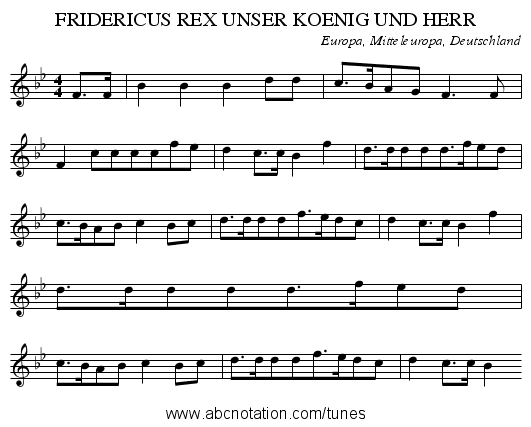 FRIDERICUS REX UNSER KOENIG UND HERR - staff notation
