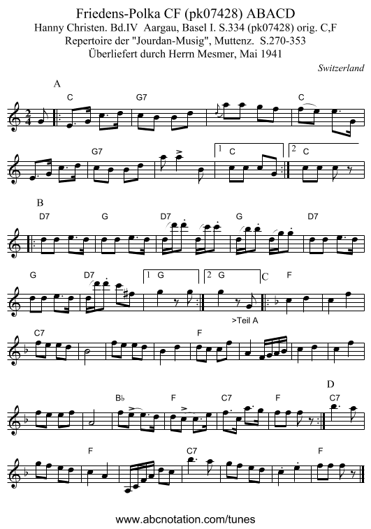Friedens-Polka CF (pk07428) ABACD - staff notation