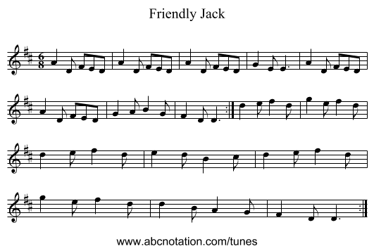 Friendly Jack - staff notation