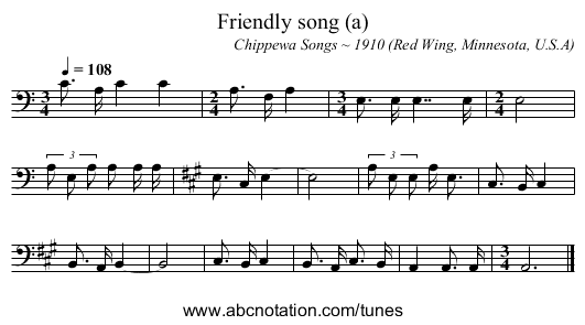 Friendly song (a) - staff notation