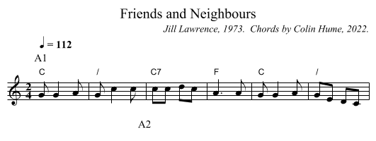 Friends and Neighbours - staff notation