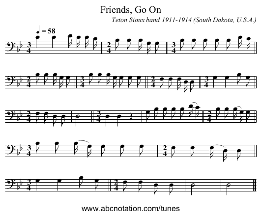 Friends, Go On - staff notation