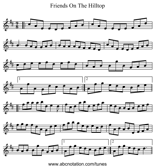 Friends On The Hilltop - staff notation