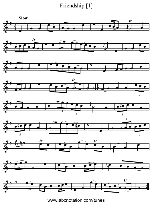 Friendship [1] - staff notation