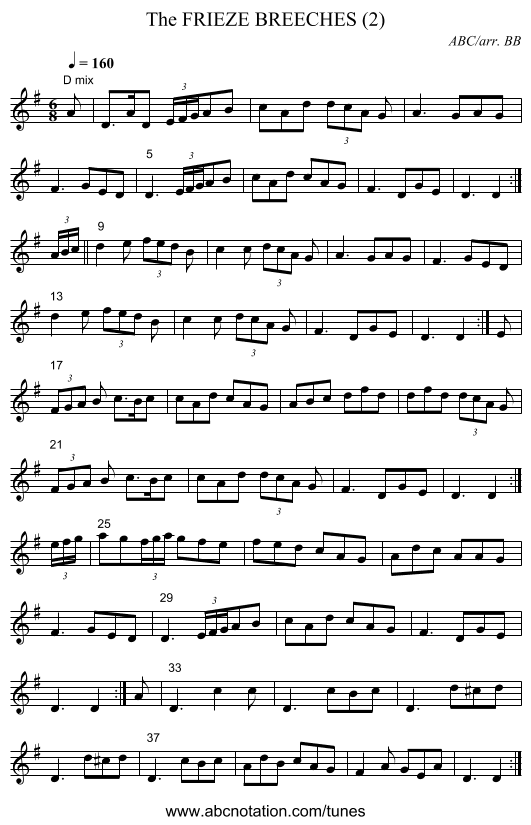 FRIEZE BREECHES (2), The - staff notation