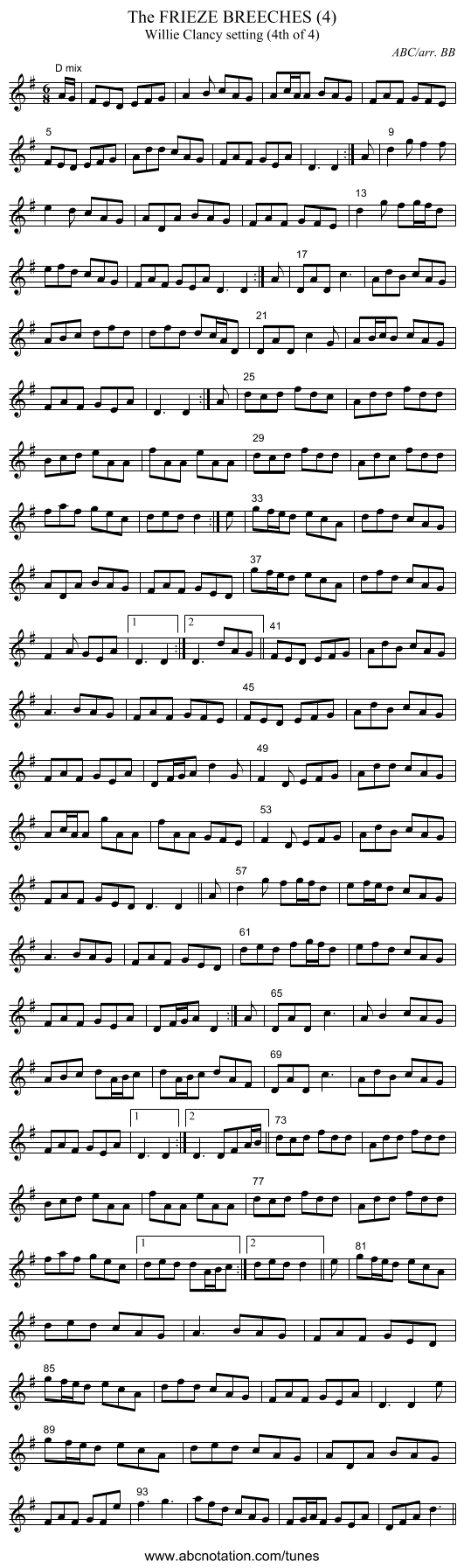 FRIEZE BREECHES (4), The - staff notation