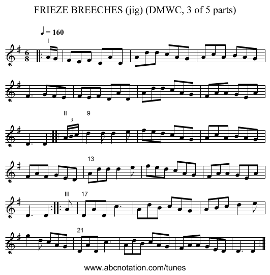 FRIEZE BREECHES (jig) (DMWC, 3 of 5 parts) - staff notation