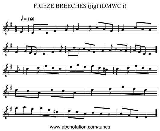 FRIEZE BREECHES (jig) (DMWC i) - staff notation