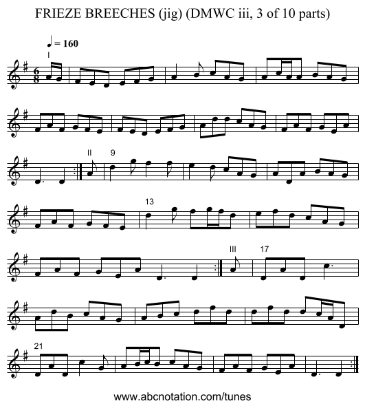 FRIEZE BREECHES (jig) (DMWC iii, 3 of 10 parts) - staff notation