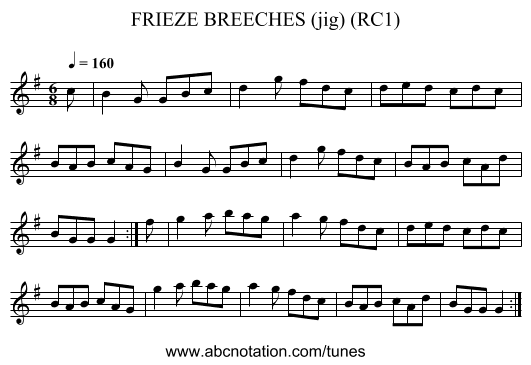 FRIEZE BREECHES (jig) (RC1) - staff notation