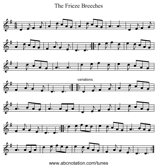 Frieze Breeches, The - staff notation