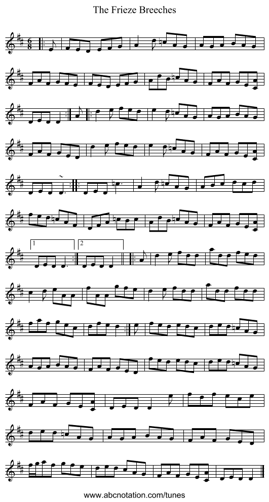 Frieze Breeches, The - staff notation