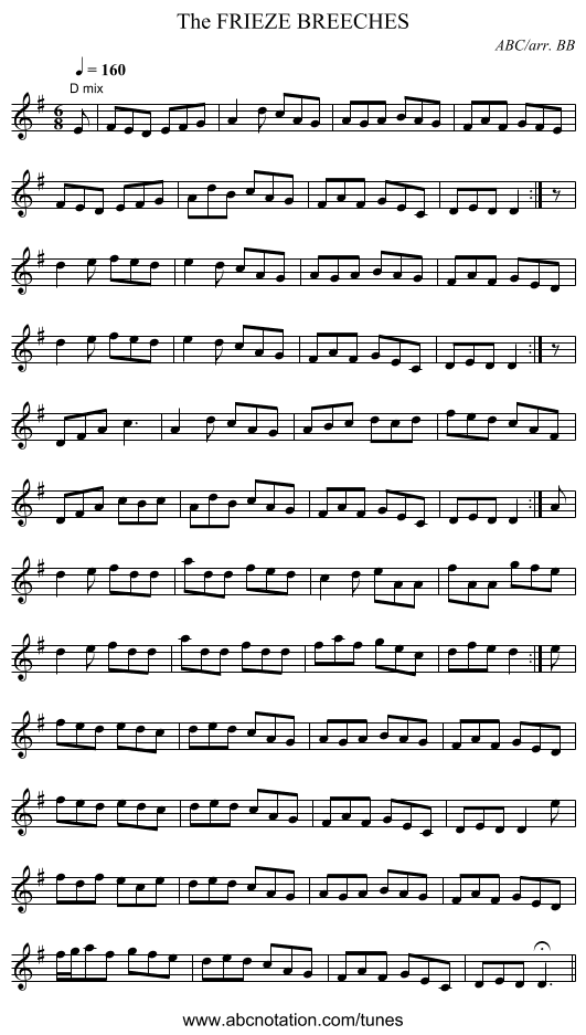 FRIEZE BREECHES, The - staff notation