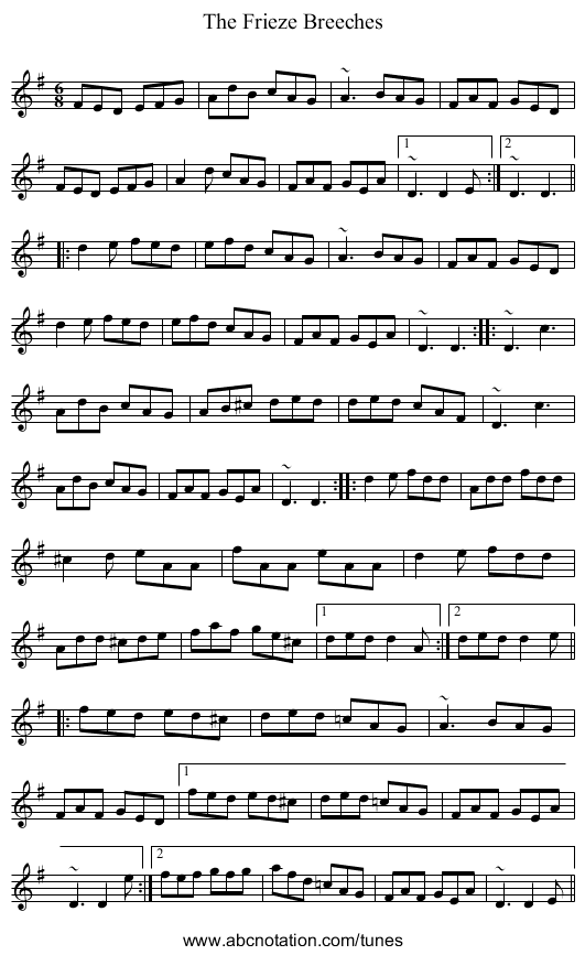 Frieze Breeches, The - staff notation