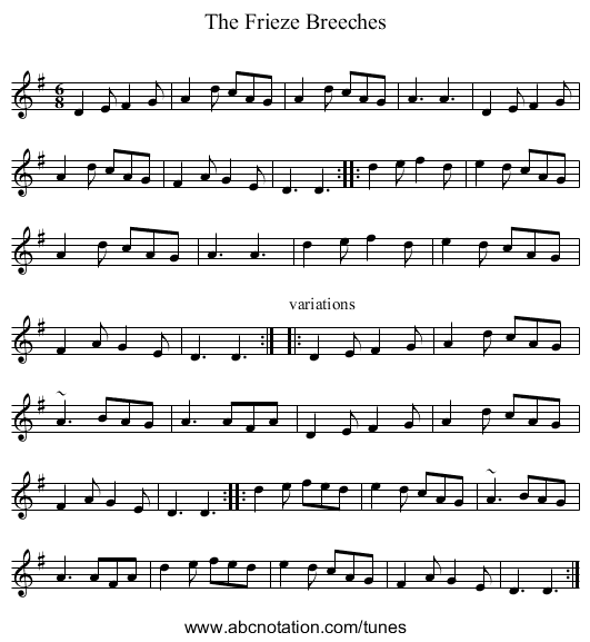 Frieze Breeches, The - staff notation