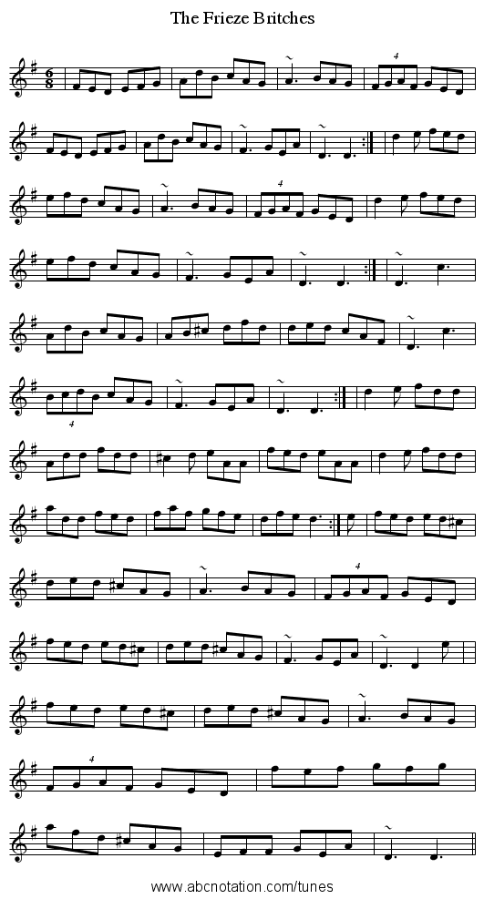 Frieze Britches, The - staff notation