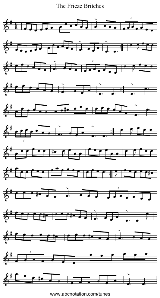 Frieze Britches, The - staff notation