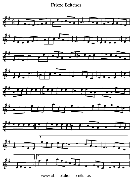 Frieze Britches - staff notation