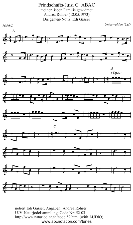 Frindschafts-Juiz. C  ABAC - staff notation