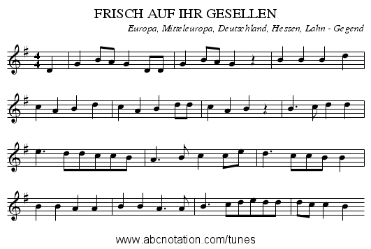 FRISCH AUF IHR GESELLEN - staff notation