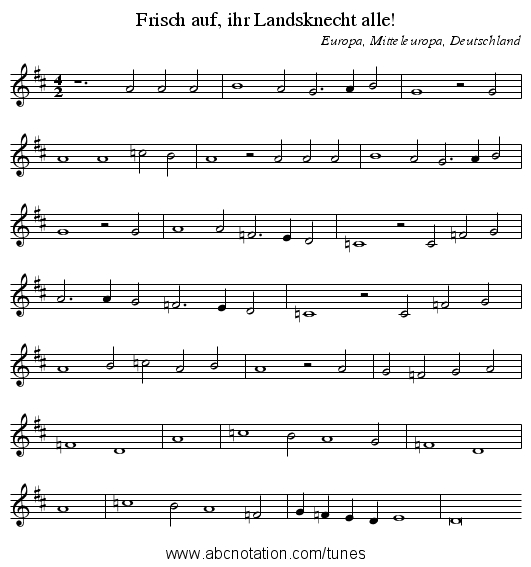 Frisch auf, ihr Landsknecht alle! - staff notation