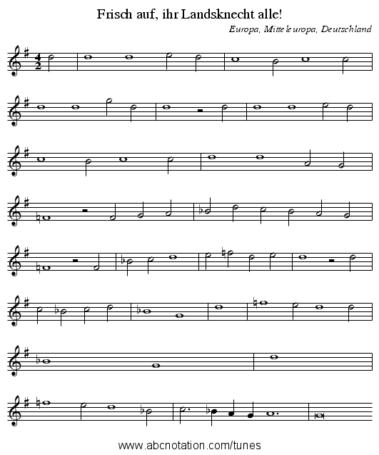 Frisch auf, ihr Landsknecht alle! - staff notation