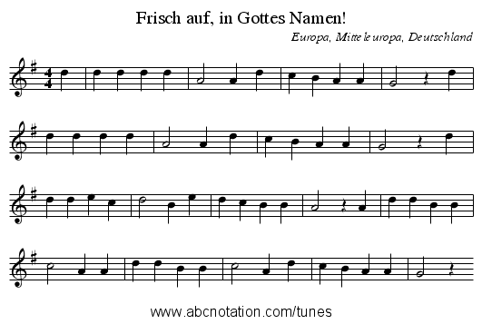 Frisch auf, in Gottes Namen! - staff notation