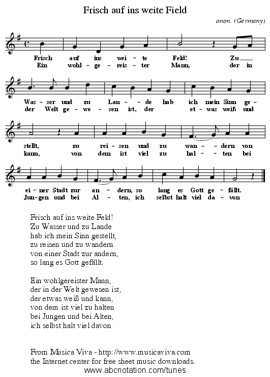 Frisch auf ins weite Field - staff notation